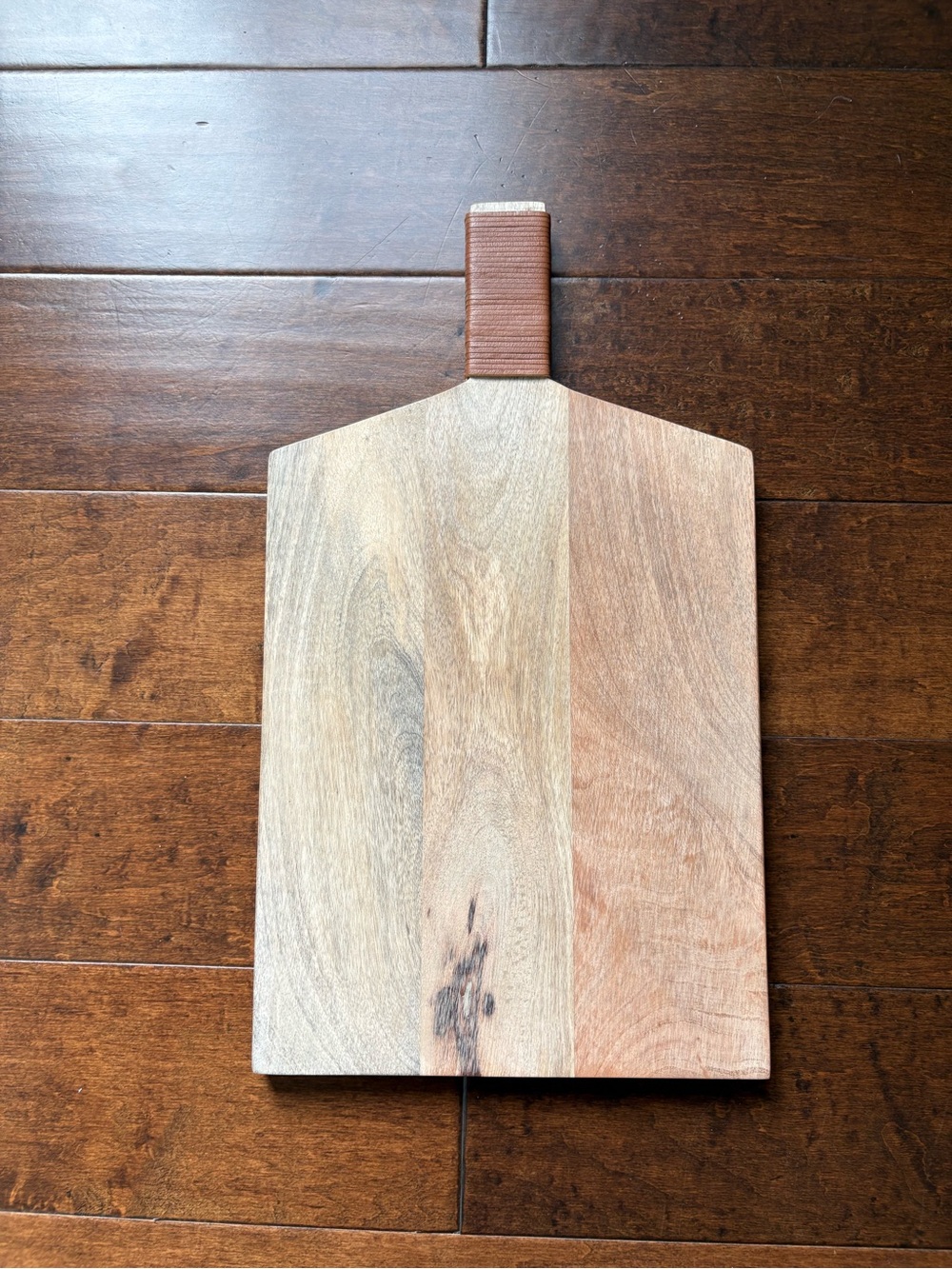 Pier 1 Two-Tone Wood Serving Charcuterie Board with Wrapped Handle